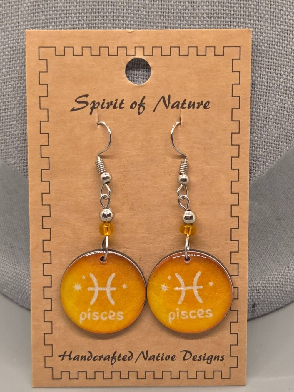 Spirit of Nature Earrings PISCES - Astrological Sign- Round -Yellow White